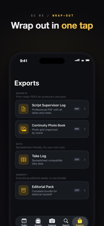 Scripty exports screen